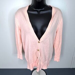 LOFT Cardigan Womens Medium Peach Pima Cotton V-Neck Long Sleeve Button Front